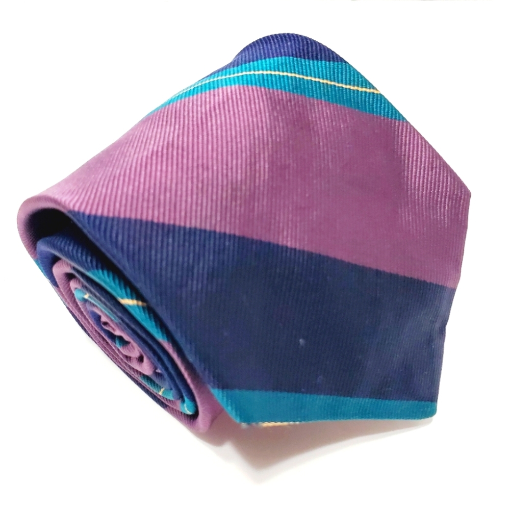 Burt Pulitzer Necktie Purple Stripe Pattern Men's Silk Neck Tie Repp Fabric